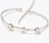 Diamonique Sterling Silver Italia Princess Cut Omega Flat Cuff Bangle, 7"